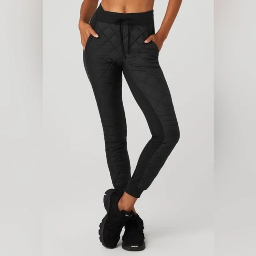 ALO Airbrush Winter Warm Moto Puffer Pants Black Quilted Joggers XS